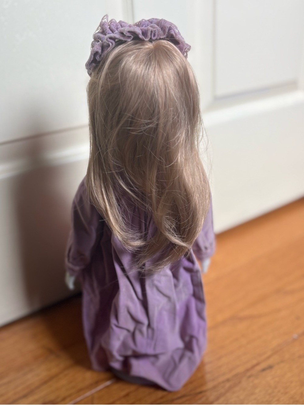 Heirloom-Style Porcelain Doll in Purple Dress - Picture 2 of 3